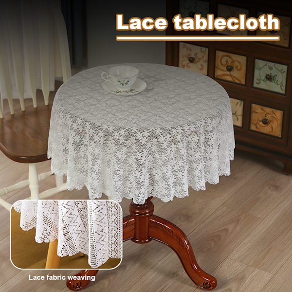 Vit färg rund spets bordsduk Snygg bordsskiva dekorativ täckning för arbetsrum hem Flower Sea Round Diameter 100cm