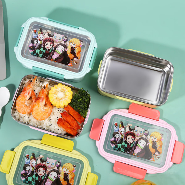 Portabel Demon Slayer Lunchbox Rostfritt stål isolerad matförvaringsbehållare för utomhuscamping picknick Pink Double Layer