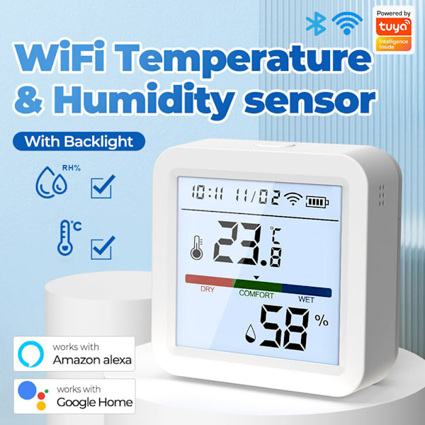 Smart WiFi Temperaturluftfuktighetsmätare Slitstark Bekväm temperatursensor för kontorshem White