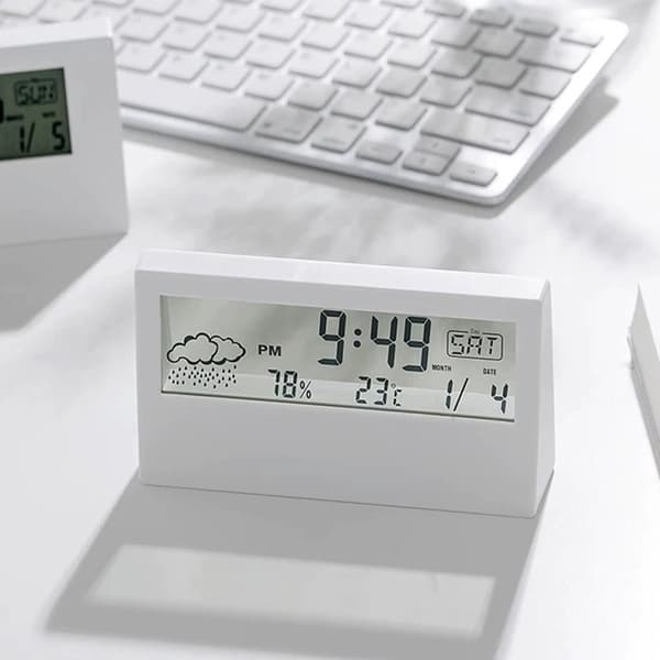 Digital Väckarklocka Luftfuktighet Temperatur Datum Kalender Multifunktionell Termometer Hygrometer White transparent