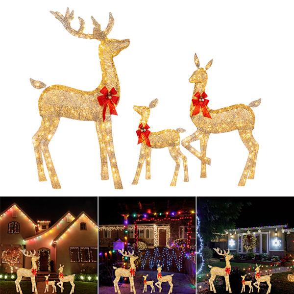 3-delat set Renfamilj Glödande 2D juldekor med LED-ljus Upplyst ren akrylprydnad Three Of A Set