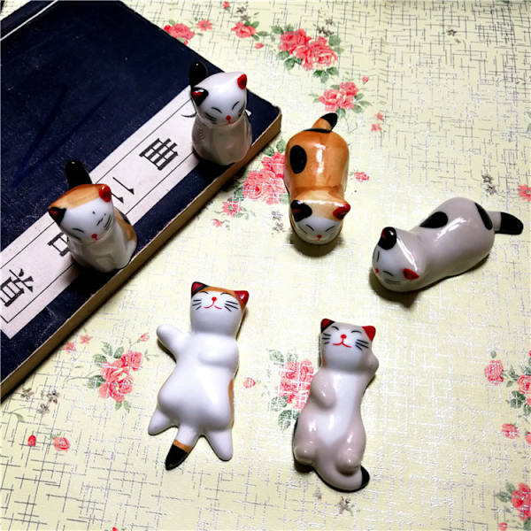 5/6/8 st Keramiska porslin Set Söta djur Ätpinnar Hållare Porslinsställ Bordsdekoration för skedgaffelborste 5 Bamboo Pandas