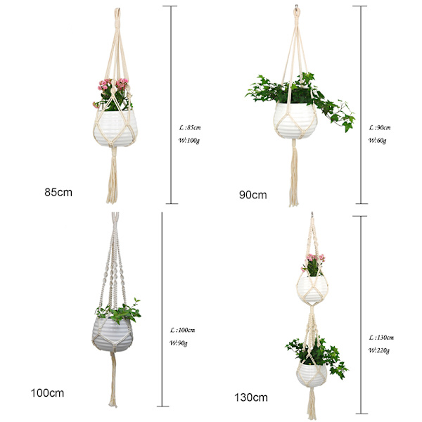 Macrame Växthängare Inomhus Utomhus hängande växthållare Hängande planteringsställ Blomkrukor för dekorationer Set