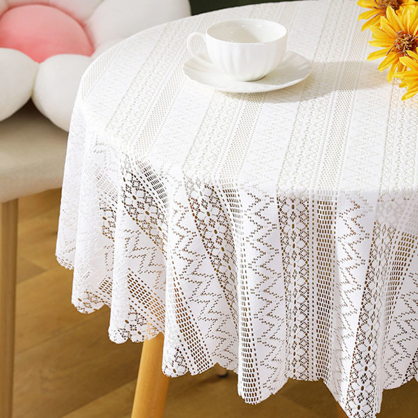 Vit färg rund spets bordsduk Snygg bordsskiva dekorativ täckning för arbetsrum hem Begonia Flower Round Diameter 150cm