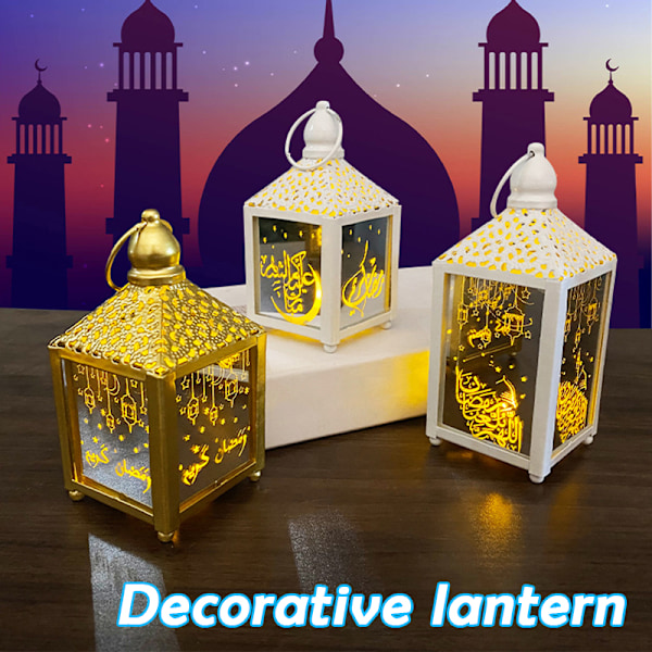 Gyllene/vit Ramadan Lykta Lampa Happy Eid Light Ramadan Inredningslampa Hem Fest Dekoration Prydnader för semester White Large