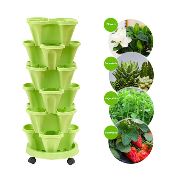 Stack-Up Typ Stereoskopisk blomkruka Plast Stapelbar vertikal blomkruka för trädgårdshem Red
