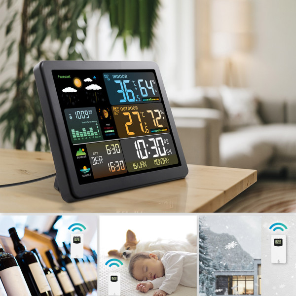 Färgskärm Väder Klocka Tid Datum Temperatur Luftfuktighetsmätare för inomhus utomhus USB