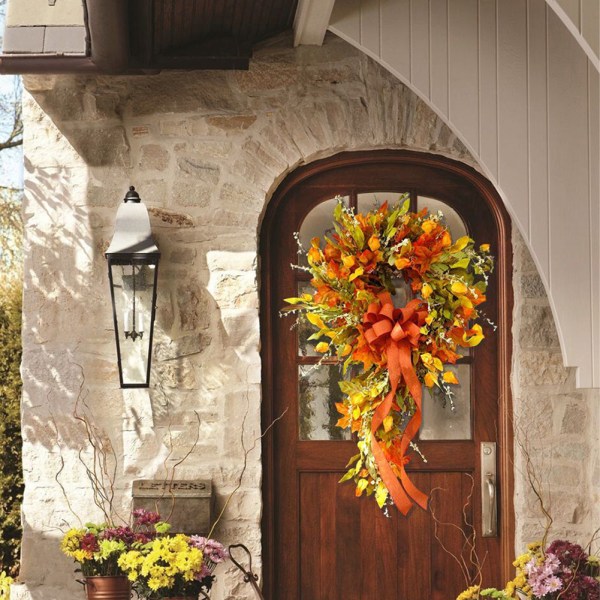 Stora höstkransar till ytterdörren Konstgjord Höst Höstkrans Konstgjord lönnlöv Skördar Garland Halloween Thanksgiving Dekor Multicolour