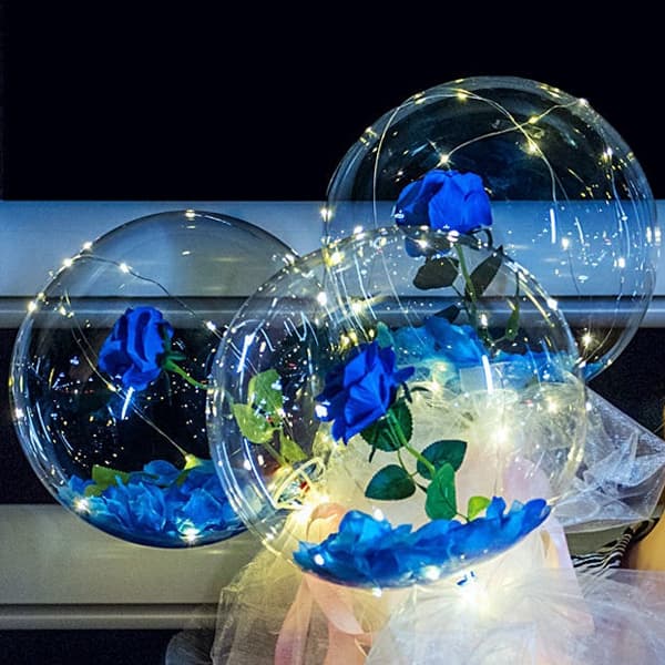 Luminous Balloon Rose Bukett Led Light Up Bobo Ball With Rose 20 Inch Glow Bubble Balloons Med String Lights Bouquet