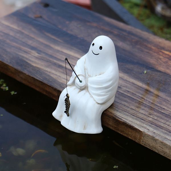 Søde Spøgelser Figur Dekoration Spooky Fiskende Spøgelser Statue Ferie Dekorationer Til Have Veranda Indretning Default