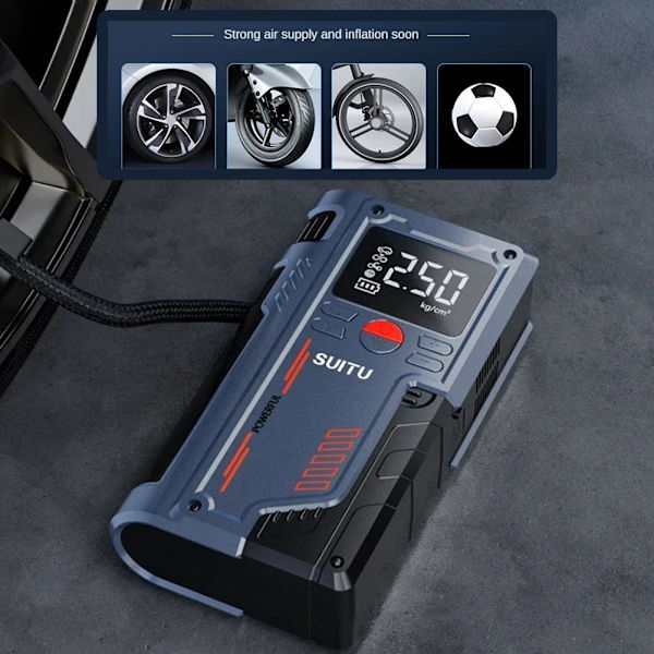 Digital Display Airs Pump Med Power Banks Ficklampa High Power Auto Tire Inflator För Automotive SUV Black