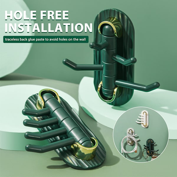 2st Roterande krokvägg Självhäftande krok Plast Ingen borrhatt Handduksnyckelkrok Dark Green 1 Box Of 2