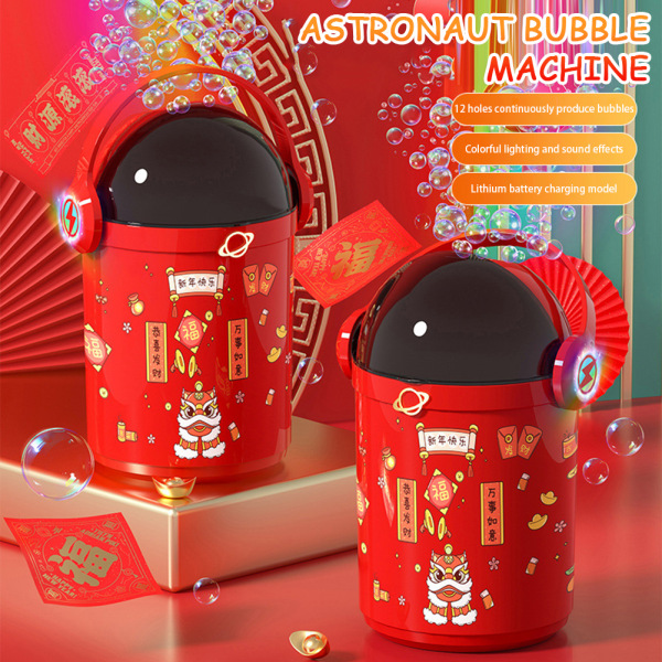 12 hål Spaceman Firework Bubble Machine Rolig läcksäker bubbla blåser leksak för barn Red