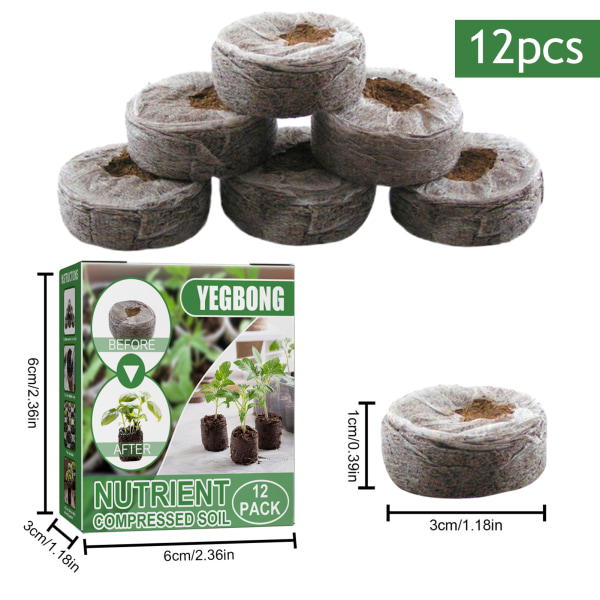 12 st Trädgårdsskötsel 3 cm diameter plantjord Komprimerad plantväxt näringsblock
