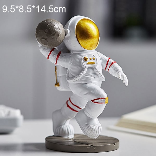 Astronaut i rymden Månen Hartsdekoration Statyett Hem Skrivbordsinredning För födelsedagsfest Vardagsrum Sovrumsprydnad Astronaut Playing Ball silver
