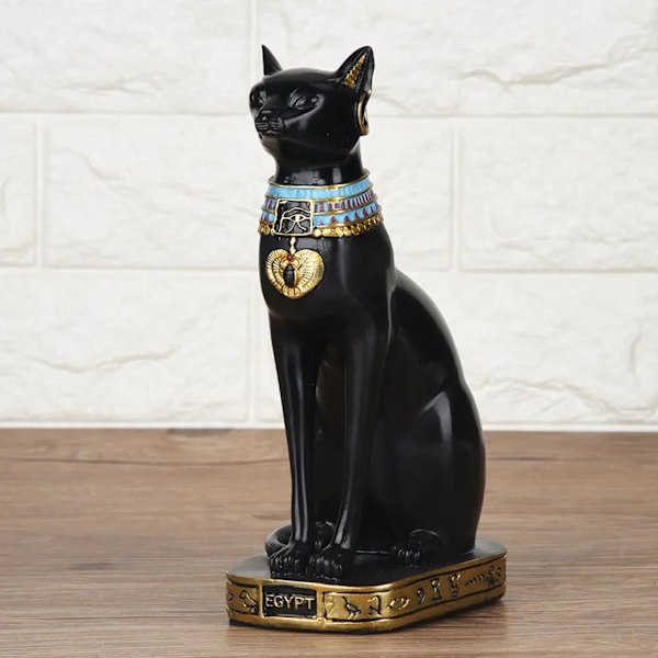 Gammal egyptisk kattstaty i harts - Vintage egyptisk Bastet-gudinnefigur - Svart katt Farao-staty för heminredning White Small size