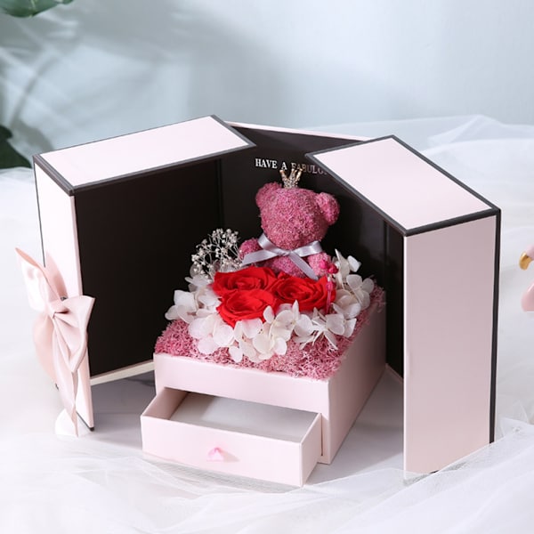 Dubbeldörr konserverad blombjörn smycken presentask slitstark presentförpackning box för bröllopsförslag D