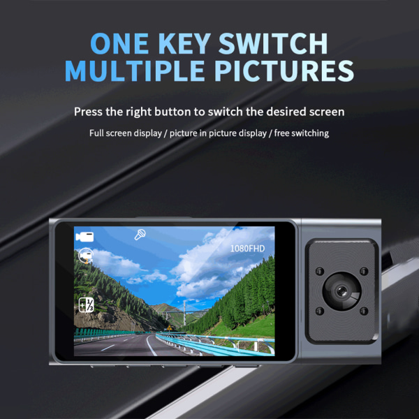 3-tums bilkörningsinspelare Multifunktionell inspelningskamera för bilfordon Three Cameras
