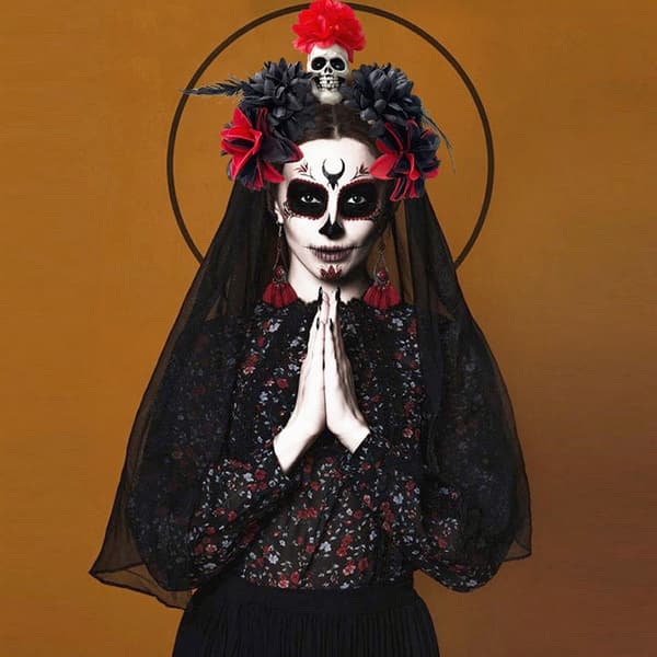 Simuleringsblomma Dödskallar Hårband Skalle Skräck Blommiga Hårband För Halloweenfester Rollspelsevenemang 5