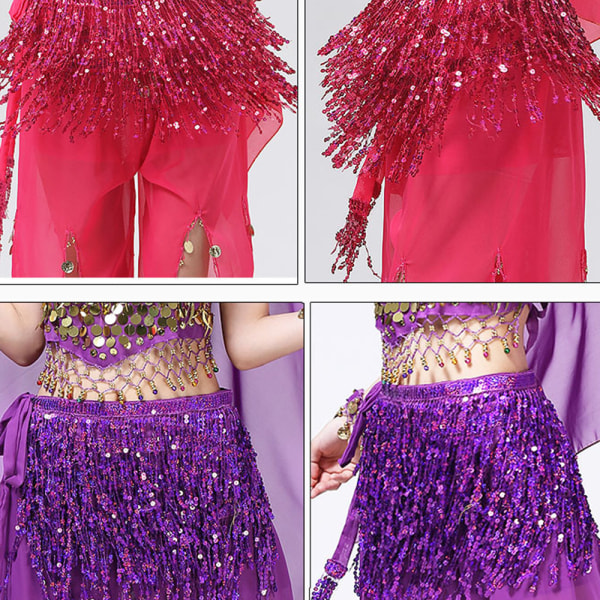 Dam Magdans Paljett Hip Scarf Boho Style Party Kostym För Dansfester Pieces of red