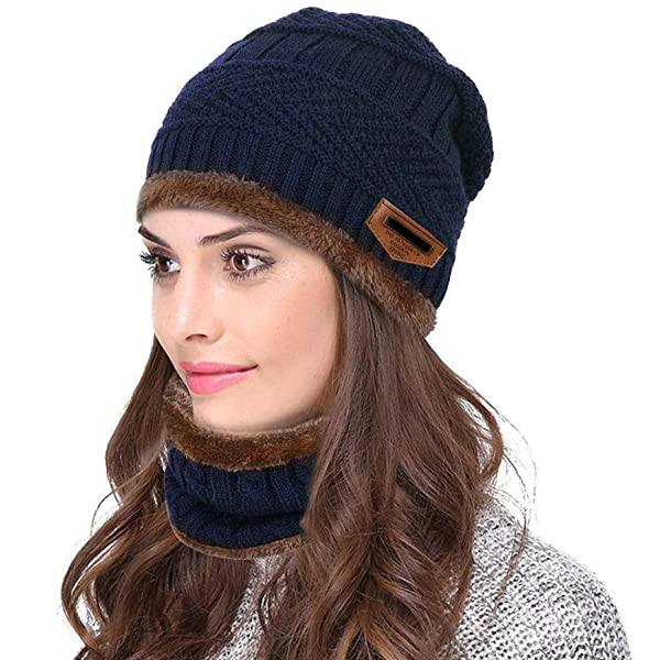 Vinter varm mössa Halsdukshandskar set Unisex vinter varm stickad mössa Halshandske för män kvinnor Navy Blue Three piece Suit