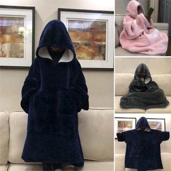 Varm tjock TV-ficka Huvfilt Vintersoffa Filtar Flanell Fleece Unisex All Adult Codes Are Navy Blue