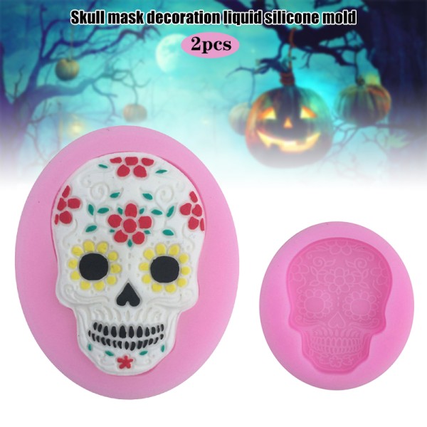 Skull Head Molds 2 ST Fondant Skelettformad tårtdekor Mjuk bakpanna för Halloween DIY Sockerchoklad