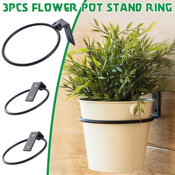 Set med 3 blomkrukhållare Ring Väggmonterad metall planteringskrokar Hopfällbar konsol för Homen Garden L