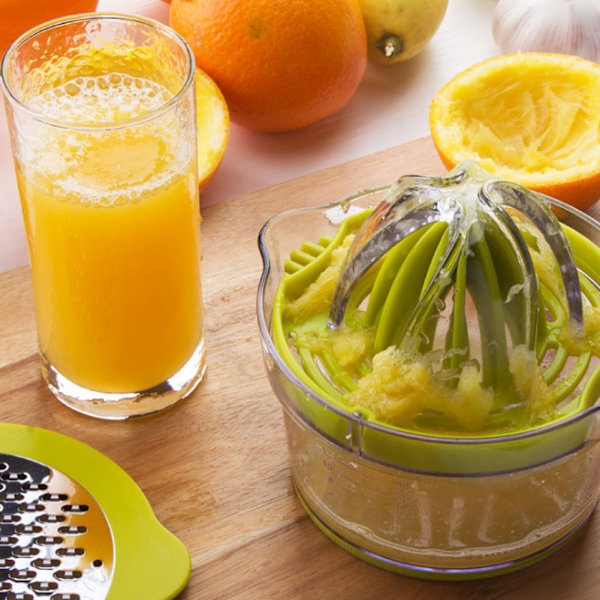 Manuell juicepress Citrus Citron Apelsin Handpressare med inbyggd måttbägare och rivjärn Anti-halk brotsch Extraktion Äggseparator