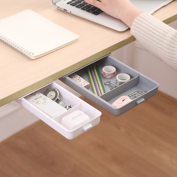Under Skrivbordet Förvaringslåda Självhäftande Organizer Box För Office School Home White Small