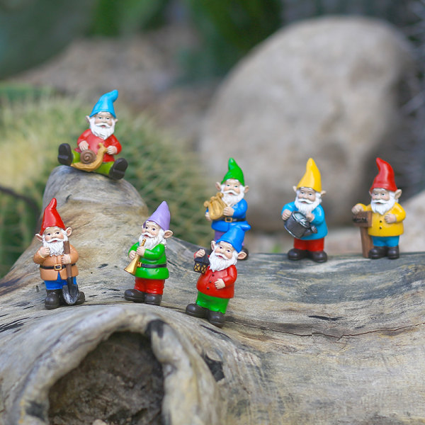 Mini Gnomes Hartsprydnad Handmålad Micro Landskapsdekoration Söta dvärgar Staty för trädgård gräsmatta 7-piece Set