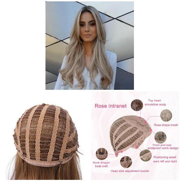 Dam Gradient Blond Lång Lockig Peruk Syntetisk vågigt hår Värmebeständig peruk Glod