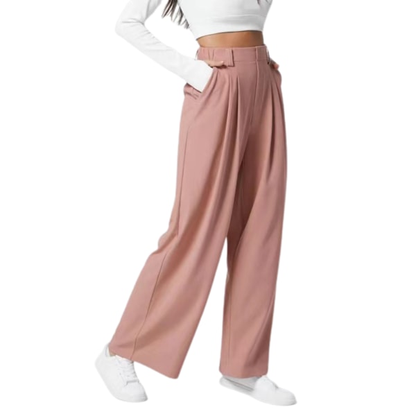 Kvinnors byxor med hög midja vid ben Mjuka lätta träningsbyxor För Shopping Dejting Pink XL
