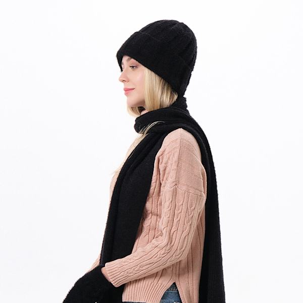 Vintermössa Halsduk Handskar Set Unisex Slouchy Halsduk Varm Stickad Mössa För Utomhus Black