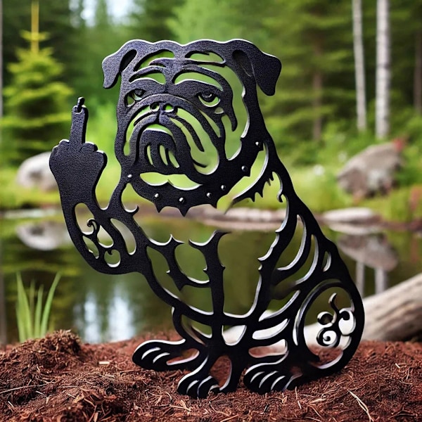 Koiran puutarhakoriste metallinen koiran puutarhatolppa keskisormi-bulldoggi metallitolppa ulkopatioiden sisustukseen Bulldog