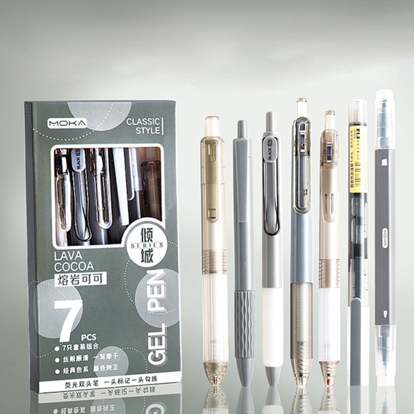 7 st svart gelpenna för studenter 0,5 mm Retractable Gelpenna Multipurpose Smoothing Ink Pen Back To School Present G