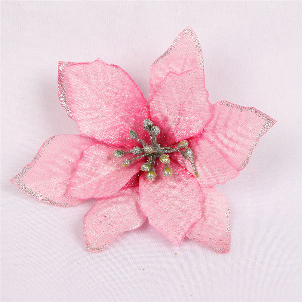 10st konstgjord julstjärna Blomma Jul Dekorativ Glitter Blomma Julgran Bröllopsdekoration Pink 10pcs