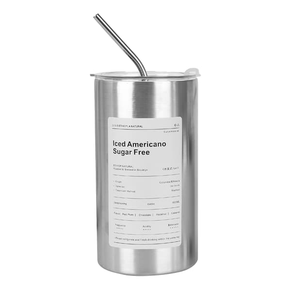 Rostfritt stål, halmisolerad mugg Multifunktionsstor vattenkopp för kontor i hemmet Silver 600ml