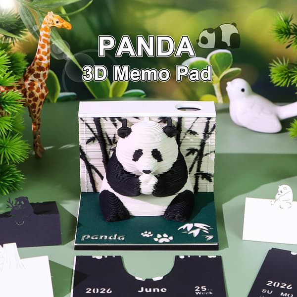 3D Kunst Kalender Memoblok 2026 Panda 3D Skrivebords Notesblok Med Penholder Panda Afrivningspapir Stickys DIY Note A