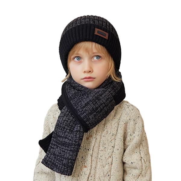 Barnmössor Scarf Set Vindtät Värmande Barnmössa för utomhusbruk Black