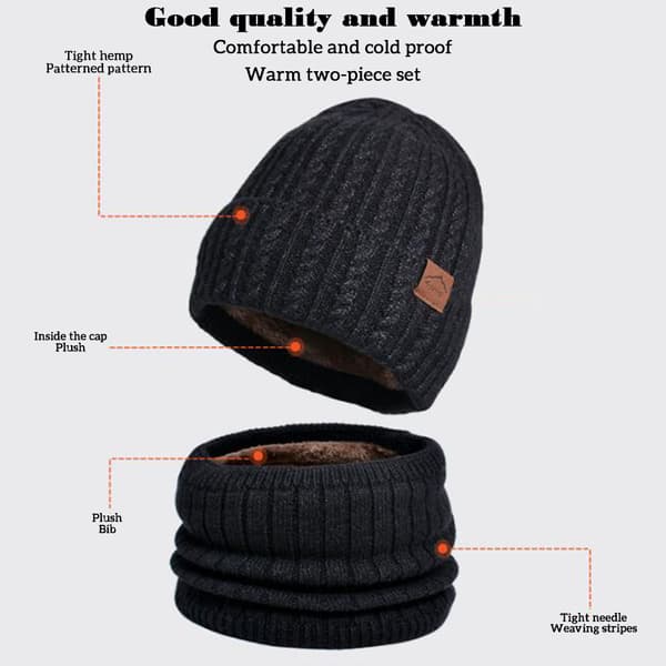 Stickad mössa för herr Halsdukshandskar Tredelat set Comfy Keep Warm Kalltät mössa för dagligt vinterbruk Dark Grey Three piece Set