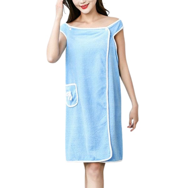 Bärbar duschkjol för kvinnor med bowknot Snabbtorkande Coral Velvets badkjol för spapooldusch Light Blue