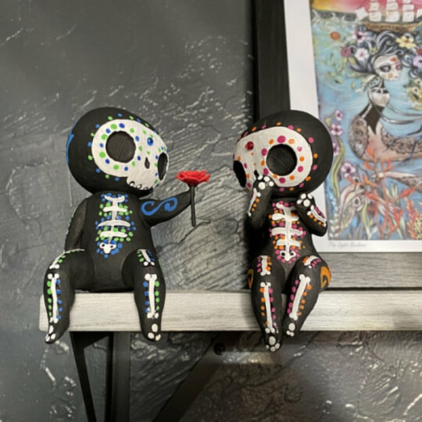 2st Sugar Skull Par Staty hartsstaty för heminredning inomhus skrivbordsdekorationer Rose