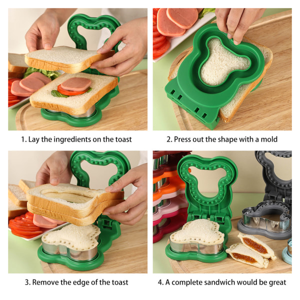 Molds Skärare och förseglare med björnformade smörgåsar för hushållsbruk Bröd Decruster DIY Bakverktyg Rose Red
