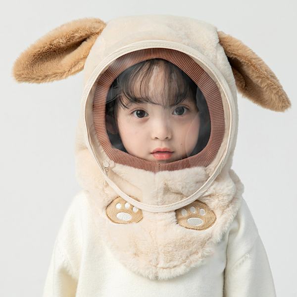 Söt tecknad mask cover hatt Anti-dimma värmande utomhus hatt för shopping Grey Rabbit ears