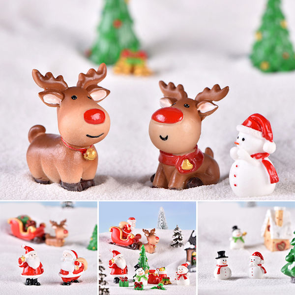 Jultema DIY Mini miniatyrfigur Trädgårdsdeko Jultomten Snögubbe Mikrolandskap för juldekoration 3