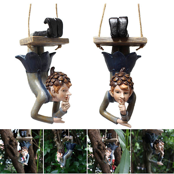 Tecknad Swing Elf Ornament Målat Harts Hantverk Utomhus Landskapshänge För Hem Trädgård Innergård Dekor Elves