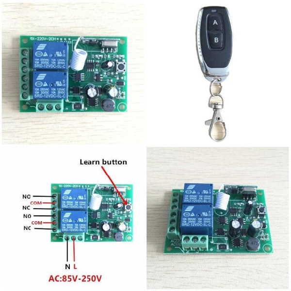 Universal 433 Mhz trådlös fjärrkontrollswitch Relä 220V 2CH Mottagarmodul +RF 433Mhz Fjärrkontroller Remote Control