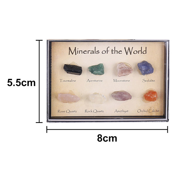 Set med 8 mini naturliga malmprover blandade stenstilsprov Lucky Rock Collection Present för barn och geologientusiaster