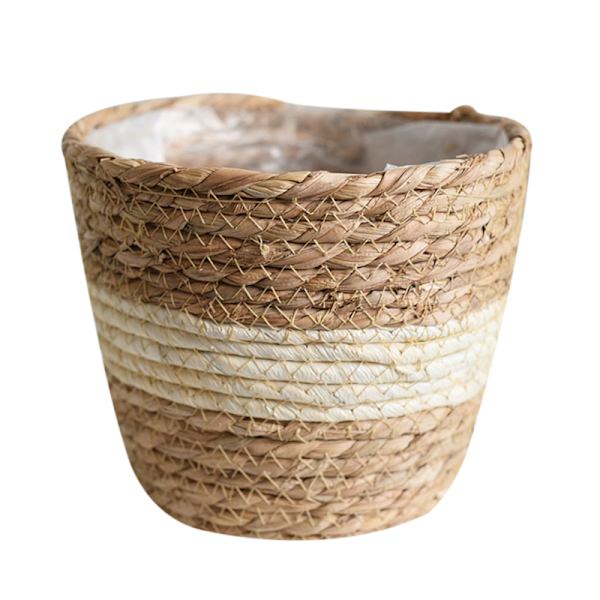 Gräs planteringskorg inomhus utomhus blomkrukor cover växtbehållare för hemmet Beige S